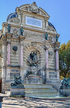 Fountain Saint-Michel, Paris Stock Photo